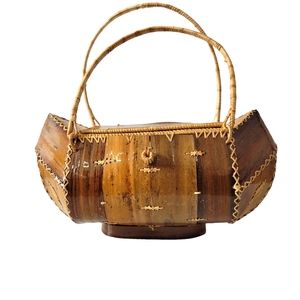 Vintage handmade Boho footed wooden box handbag